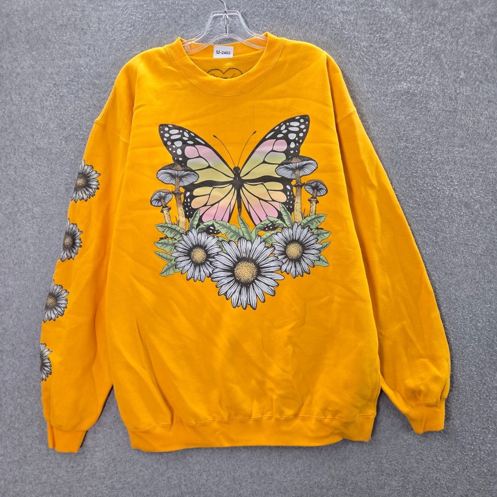 Obsessive‎ Love Women Sweatshirt M Yellow Oversized Butterfly Always Growing